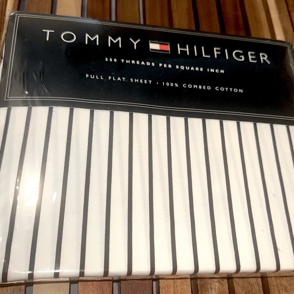 Tommy Hilfiger Andover stripe full double top flat sheet new in pkg vintage